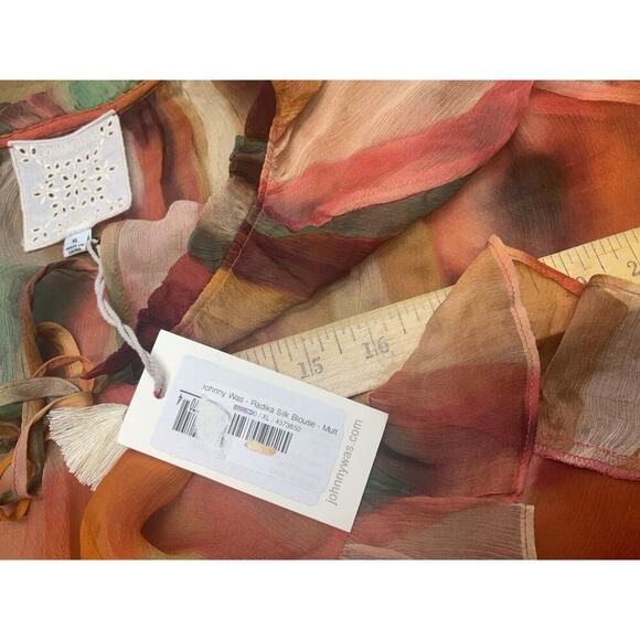 Johnny Was Love Radika Long Sleeve Silk Blouse Boho Chic Sheer XL NWT - Picture 11 of 13